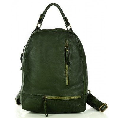 K29v Grand sac à dos cuir pour femme homme en vert. Sac à dos urbain unisex